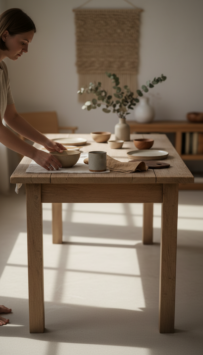 Weathered Oak Dining Table in use