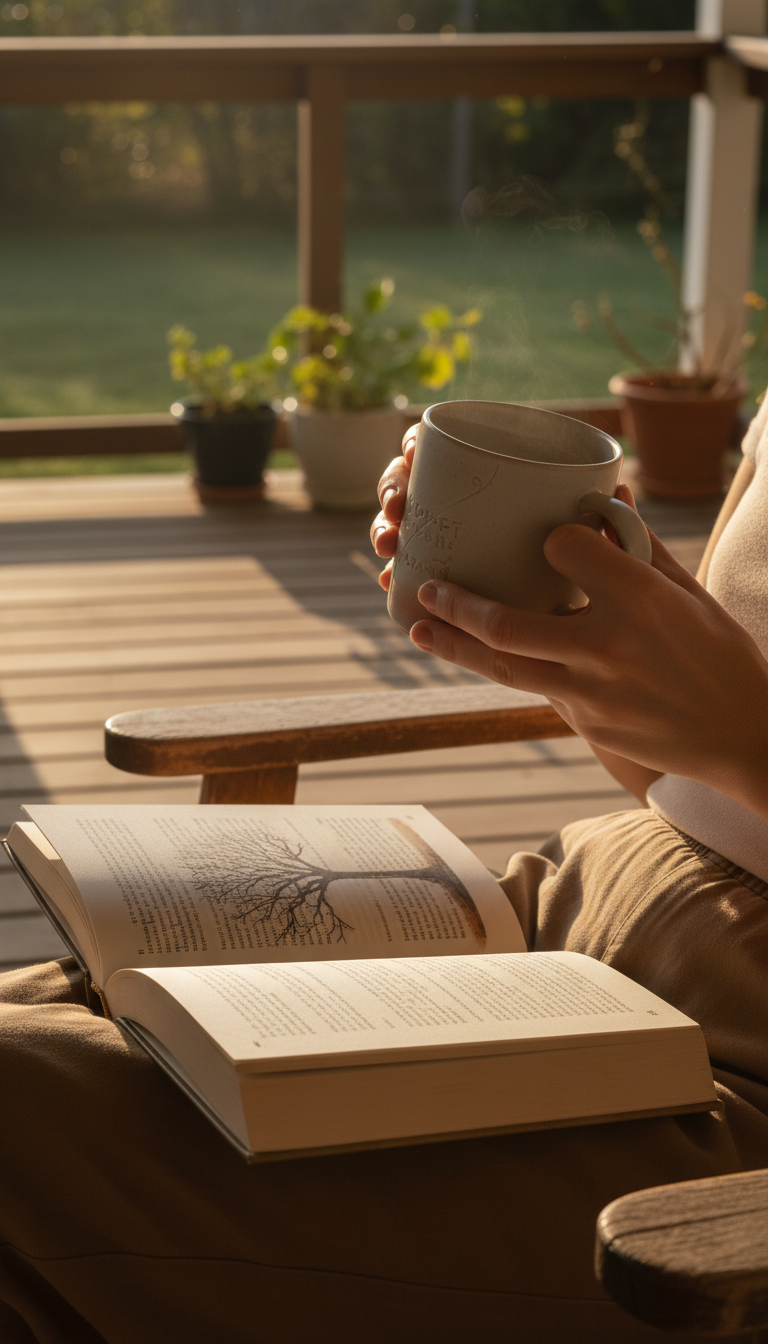 Minimalist Ceramic Mug with Psalm Verse in use