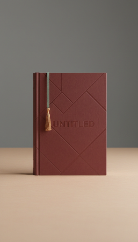 Modern hardback with elegant bookmark, Books photographed at a slight three-quarter angle on textured wood or...