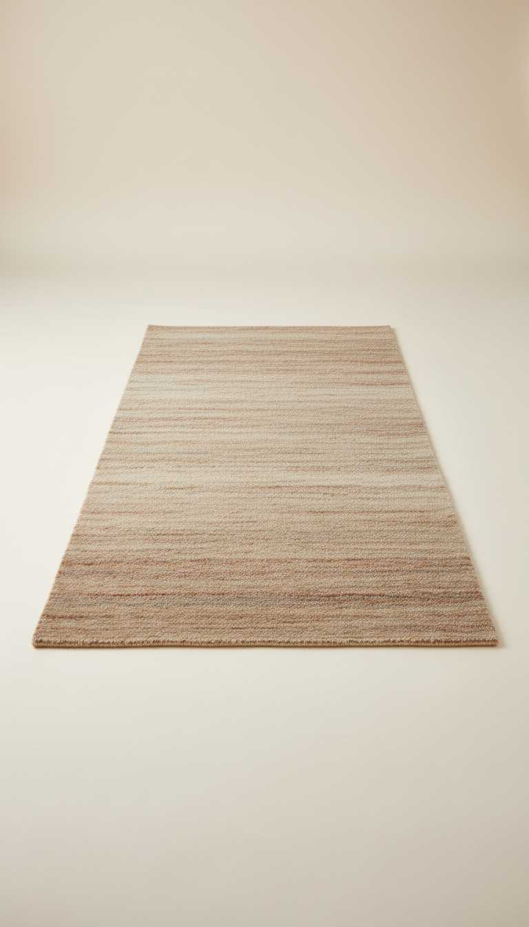 Warm Sand New Zealand wool runner, Shoot rugs at a 3/4 angle from low height to showcase both surface texture and edge...