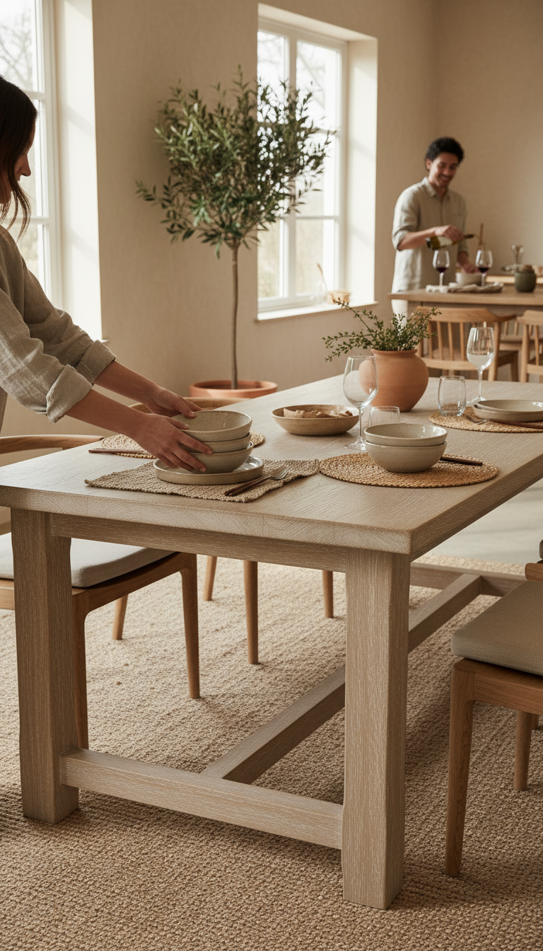Driftwood Oak Dining Table in use