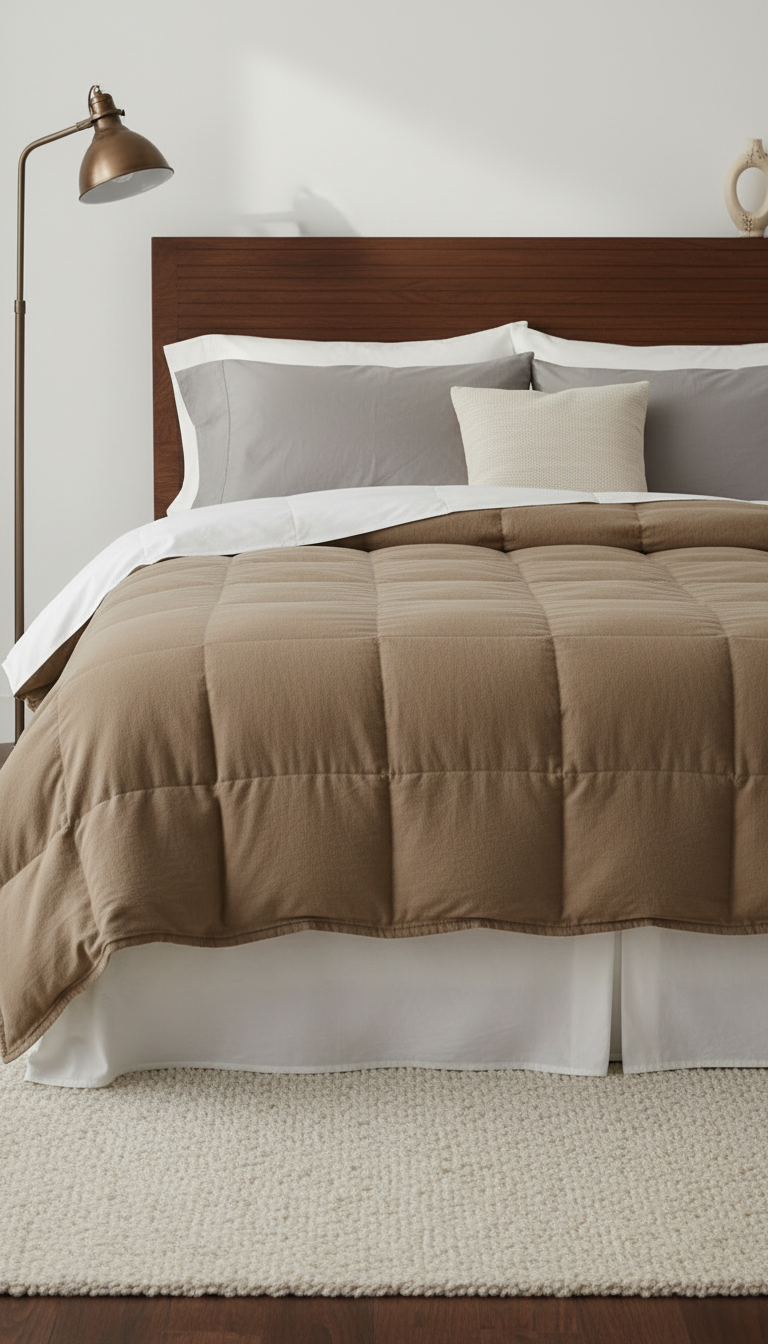 Warm Taupe Organic Cotton Weighted Blanket in a new setting